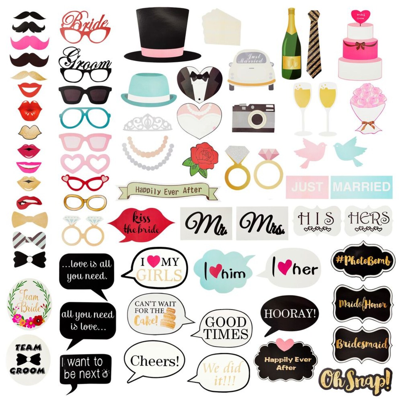 72 Pieces Wedding Photo Booth Props for Bridal Shower